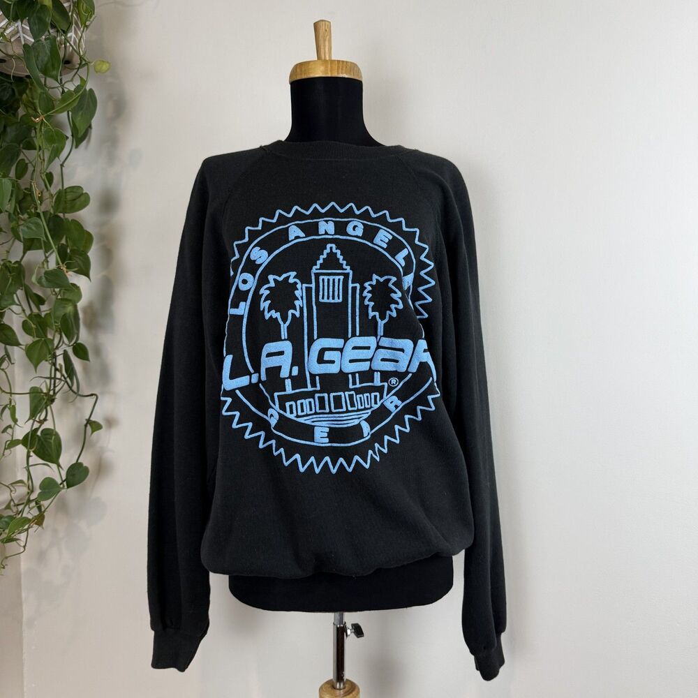 Vintage 90s LA Gear Los Angeles Sweatshirt Black Blue Puff Print Crewneck